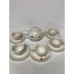 MR. COFFEE  Ceramic Coffee/TeaPot Set 5-Cups & 6- Saucers  EUC Floral Design